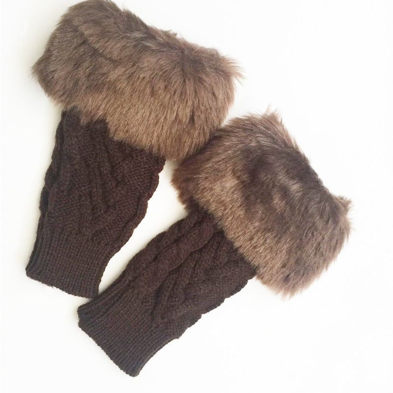 Damer handskar med lyxig konstpäls och klassiskt stickmönster Eva Jonsson-Eva Jonsson