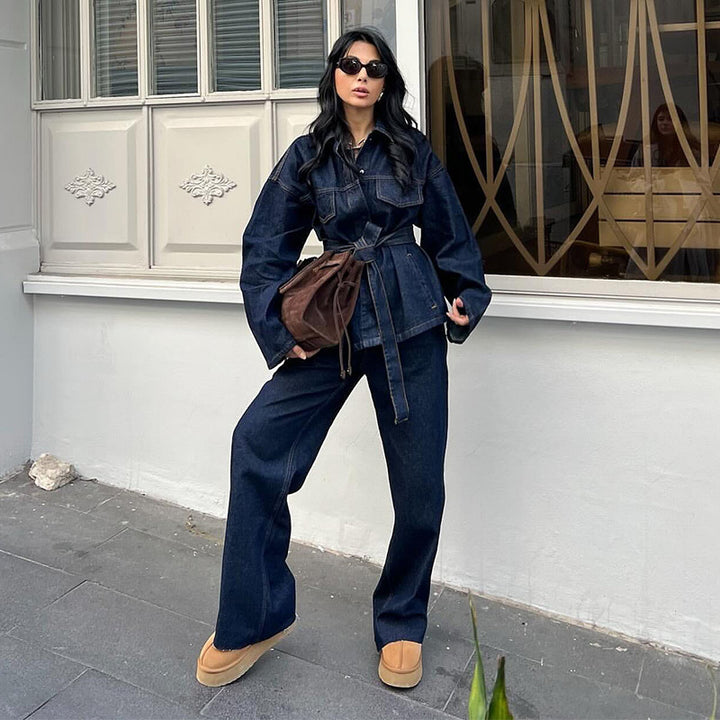 Damer hög midja jeans med breda ben och fin bearbetning Mirla-Eva Jonsson