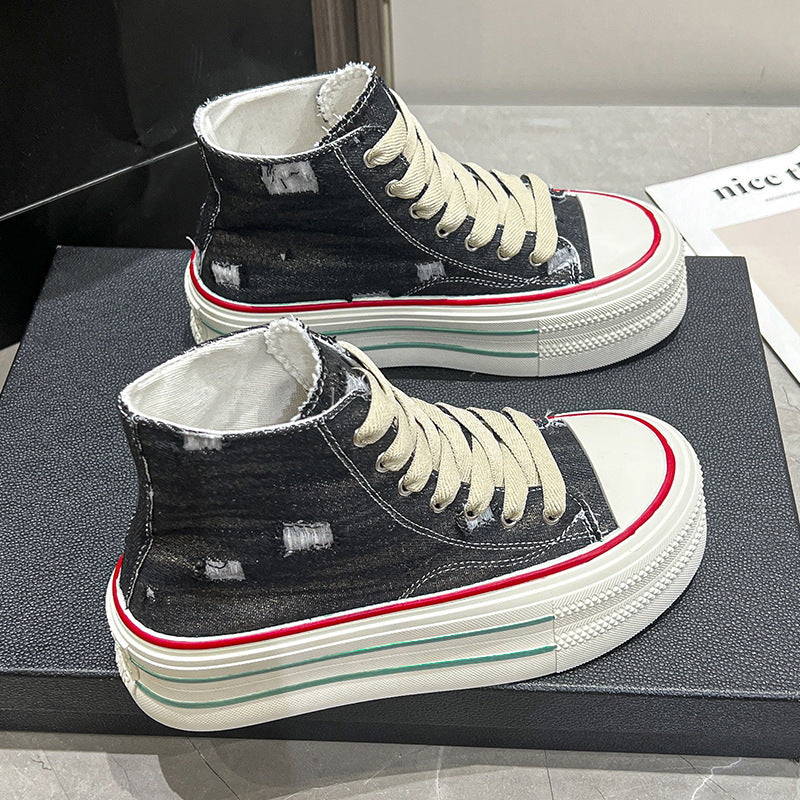 Damer hög-top bomull sneakers med moderiktig platå Mirla-Eva Jonsson