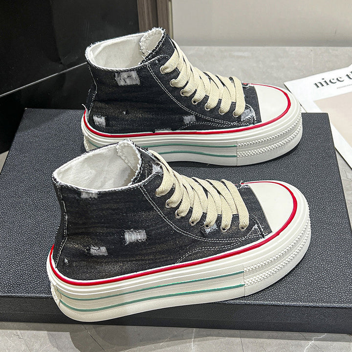 Damer hög-top bomull sneakers med moderiktig platå Mirla-Eva Jonsson
