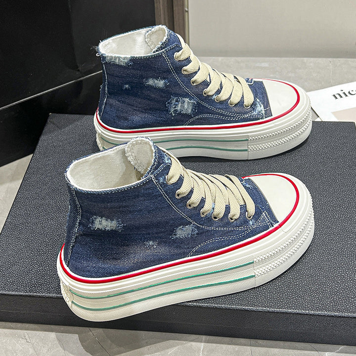 Damer hög-top bomull sneakers med moderiktig platå Mirla-Eva Jonsson