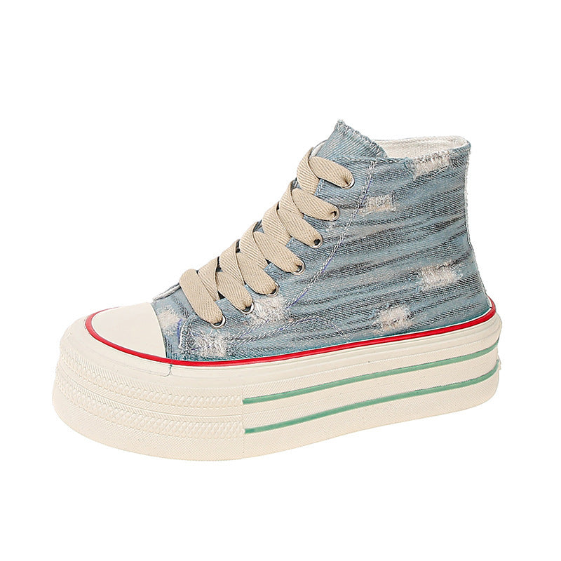 Damer hög-top bomull sneakers med moderiktig platå Mirla-Eva Jonsson