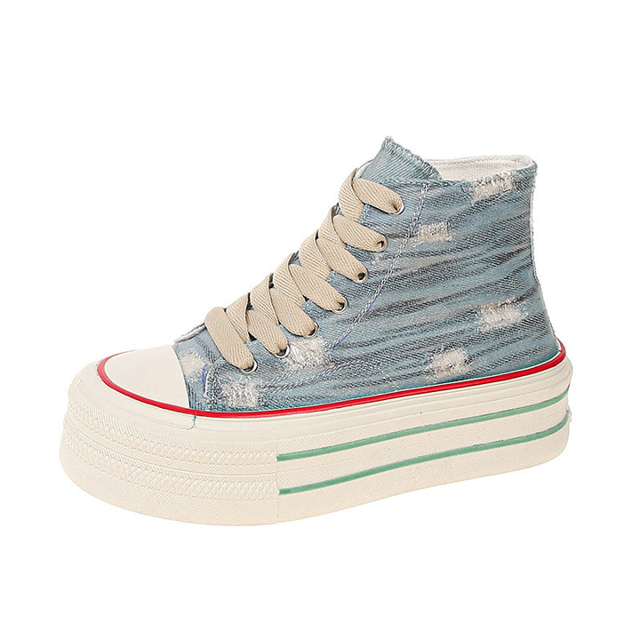 Damer hög-top bomull sneakers med moderiktig platå Mirla-Eva Jonsson