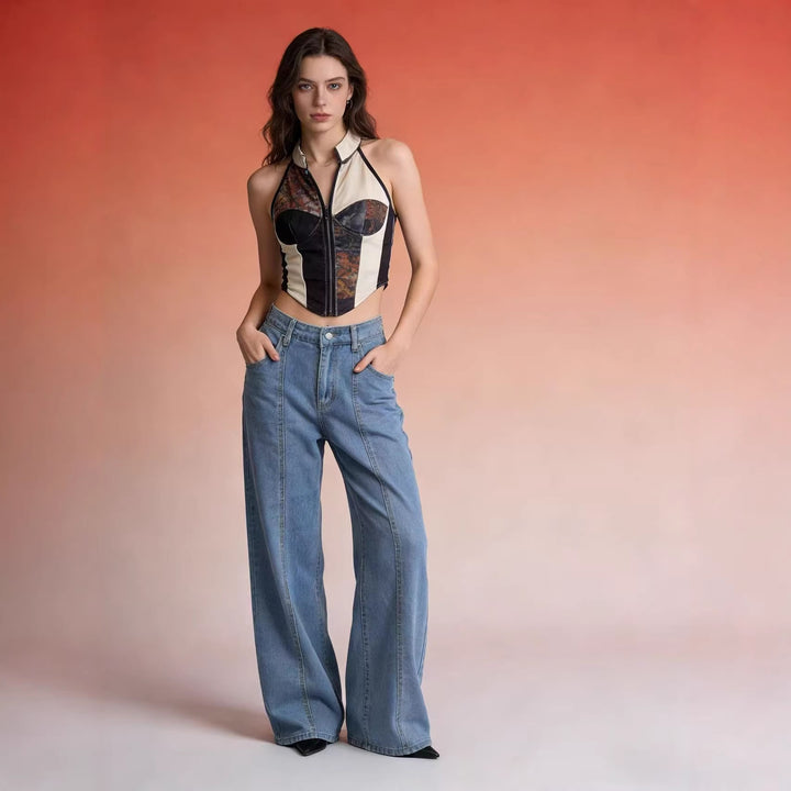 Damer höga midjan vida jeans med raffinerade sömdetaljer Mirla-Eva Jonsson