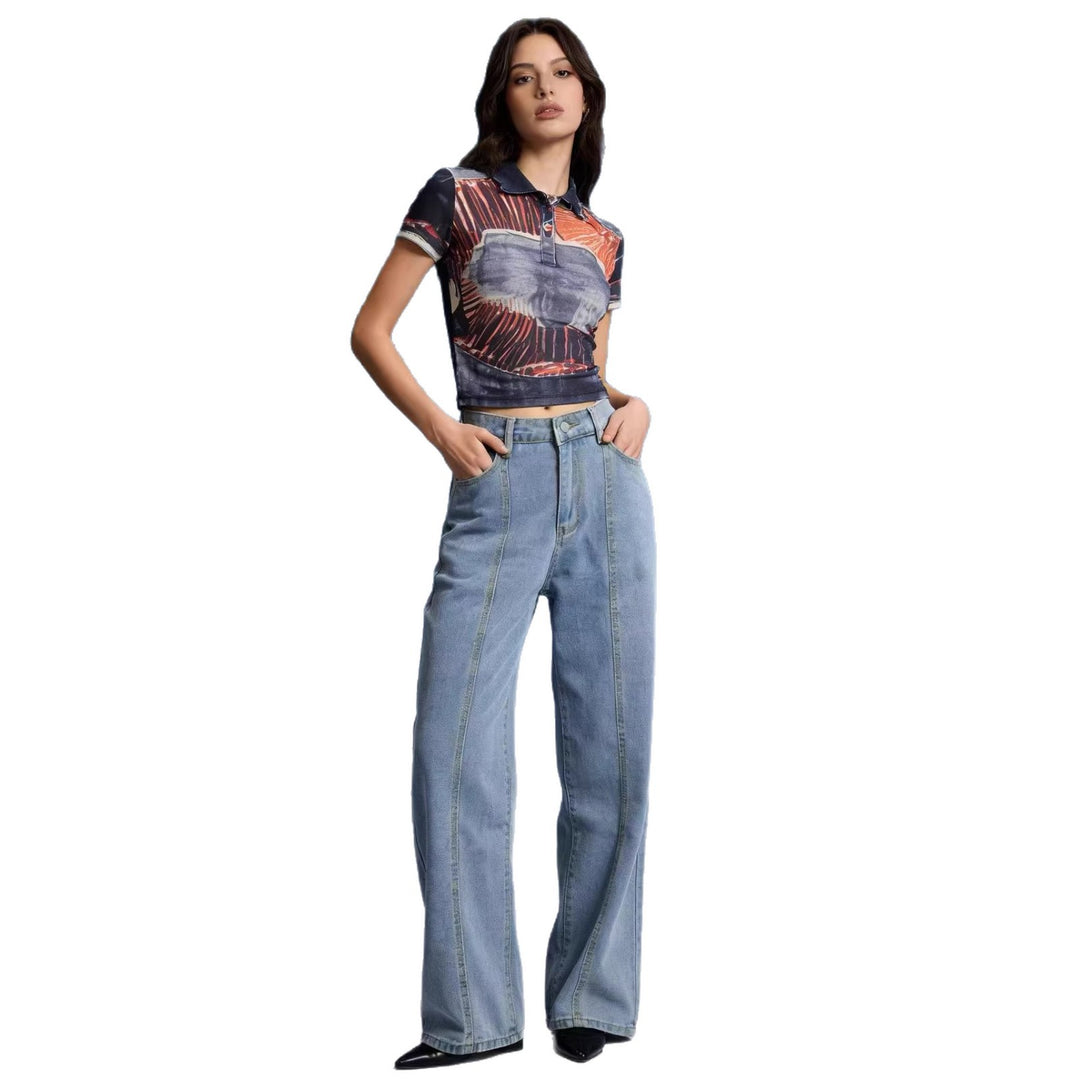 Damer höga midjan vida jeans med raffinerade sömdetaljer Mirla-Eva Jonsson