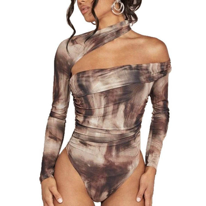 Damer högkragad bodysuit med asymmetrisk skärning och raffinerade draperingar Mirla-Eva Jonsson