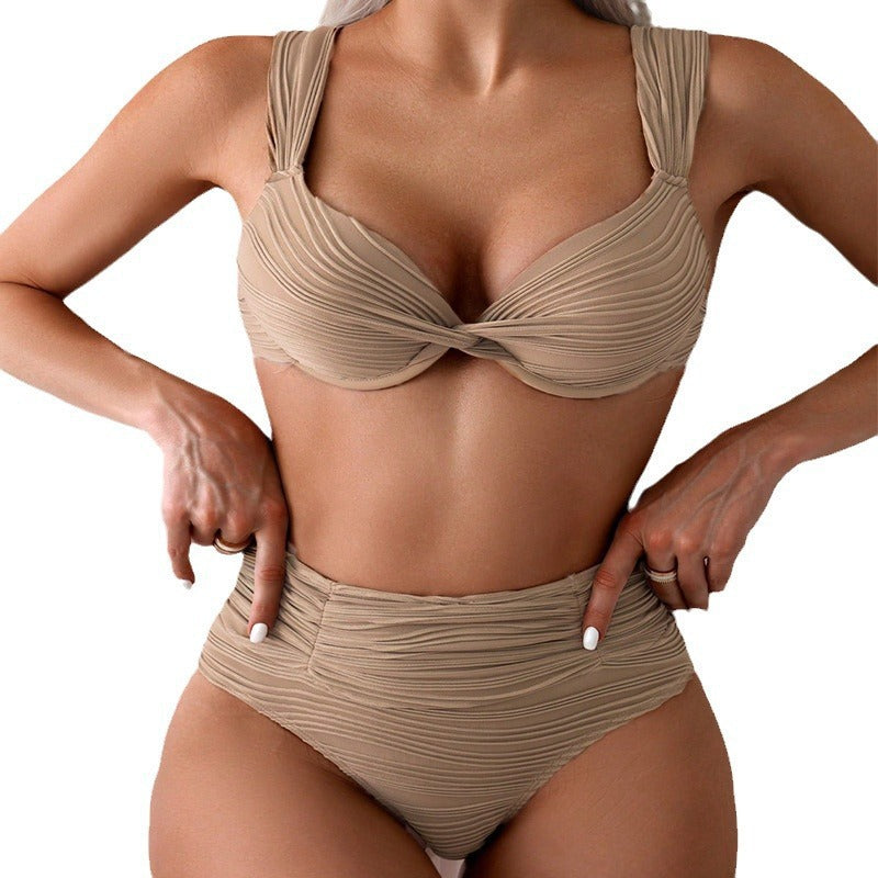 Damer högmidjad bikini med strukturerad känsla och breda band Mirla-Eva Jonsson