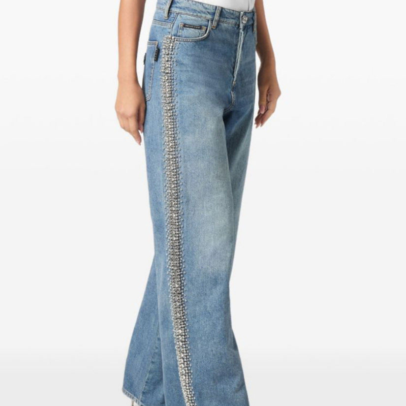 Damer högmidjade jeans med glittrande strassdetaljer Mirla-Eva Jonsson