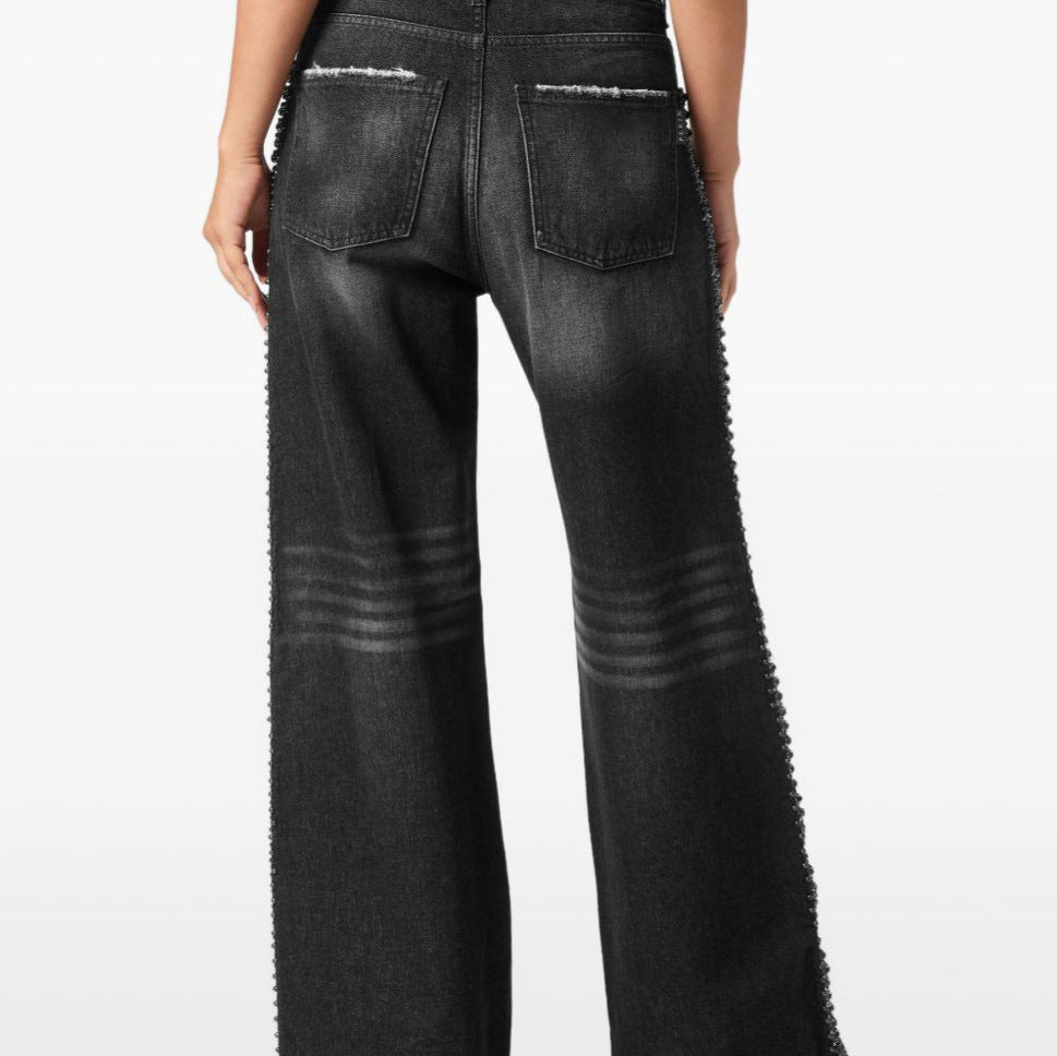Damer högmidjade jeans med glittrande strassdetaljer Mirla-Eva Jonsson
