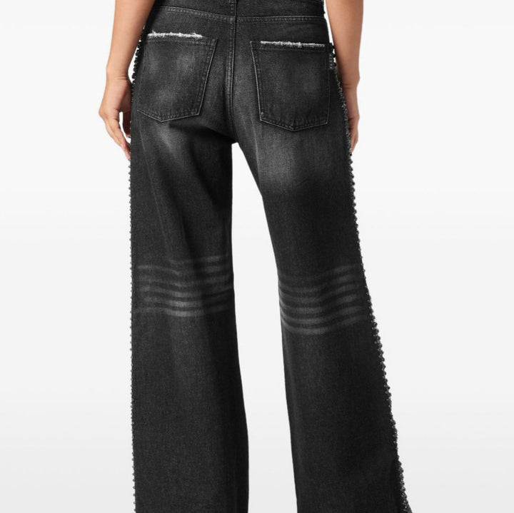 Damer högmidjade jeans med glittrande strassdetaljer Mirla-Eva Jonsson