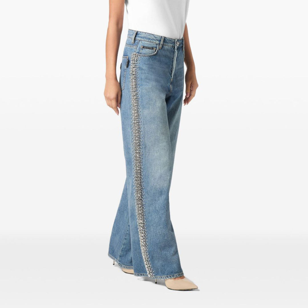 Damer högmidjade jeans med glittrande strassdetaljer Mirla-Eva Jonsson