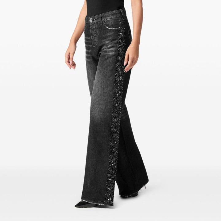 Damer högmidjade jeans med glittrande strassdetaljer Mirla-Eva Jonsson