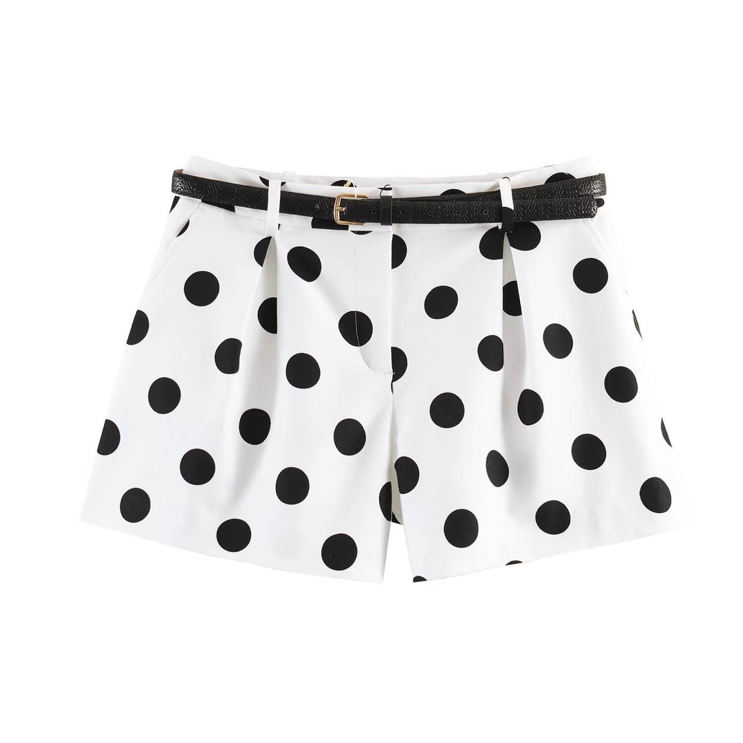 Damer högmidjade shorts med elegant veck och smalt bälte Mirla-Eva Jonsson