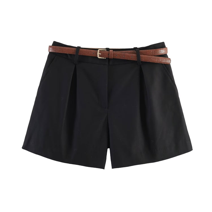 Damer högmidjade shorts med elegant veck och smalt bälte Mirla-Eva Jonsson