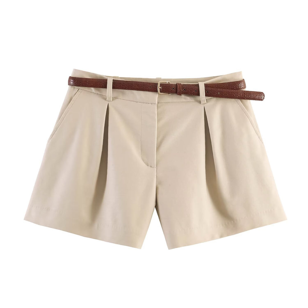 Damer högmidjade shorts med elegant veck och smalt bälte Mirla-Eva Jonsson