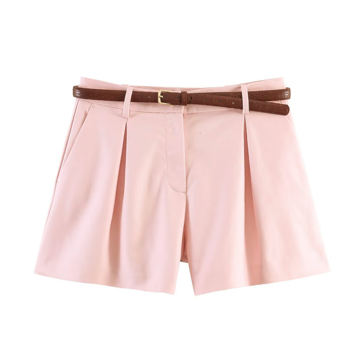 Damer högmidjade shorts med elegant veck och smalt bälte Mirla-Eva Jonsson