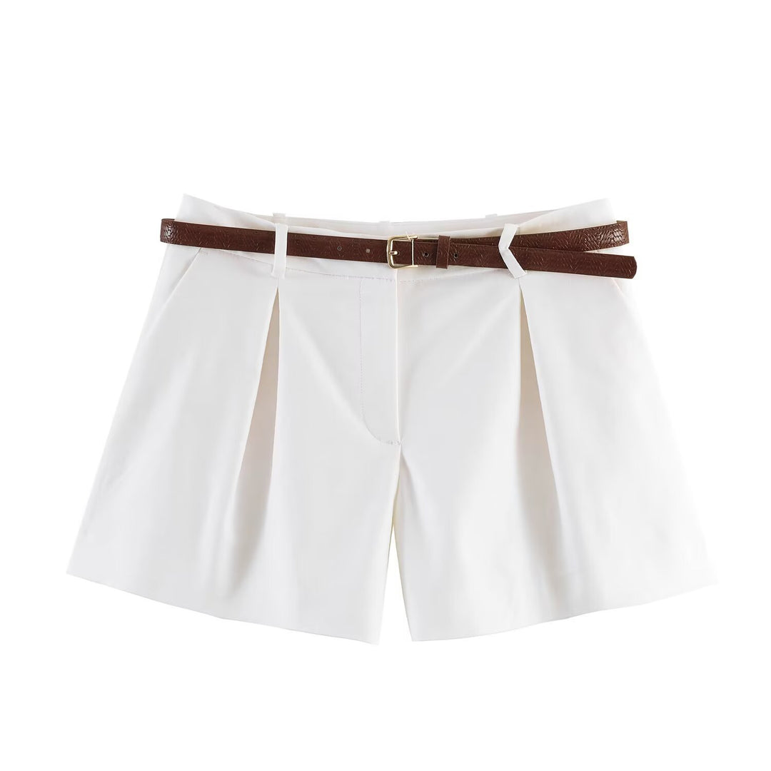 Damer högmidjade shorts med elegant veck och smalt bälte Mirla-Eva Jonsson