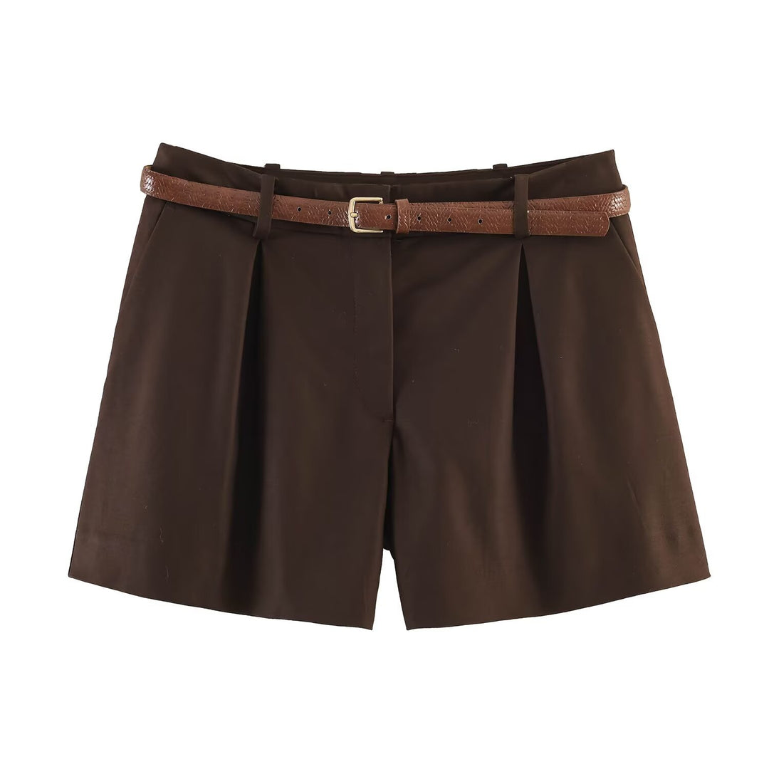 Damer högmidjade shorts med elegant veck och smalt bälte Mirla-Eva Jonsson