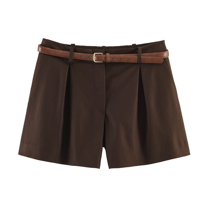 Damer högmidjade shorts med elegant veck och smalt bälte Mirla-Eva Jonsson