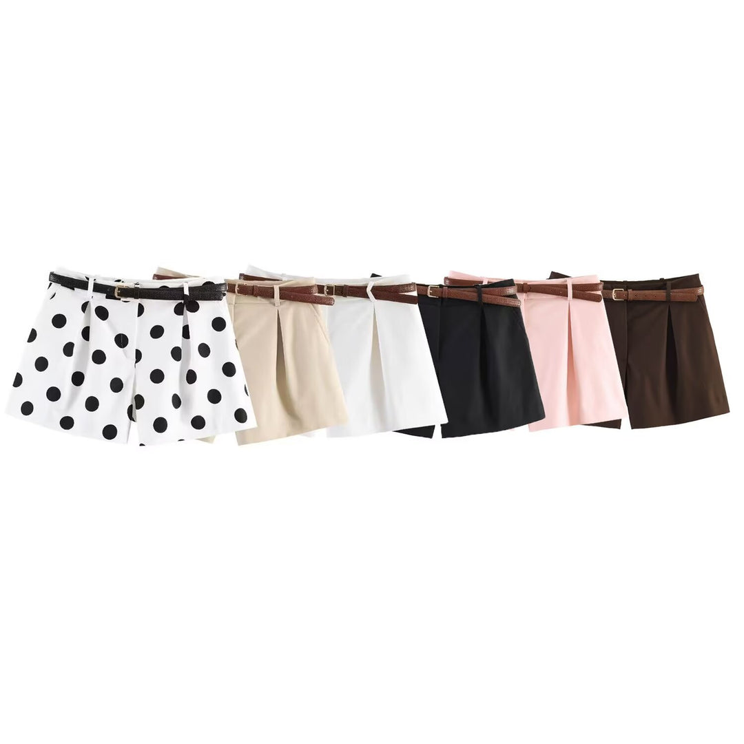 Damer högmidjade shorts med elegant veck och smalt bälte Mirla-Eva Jonsson