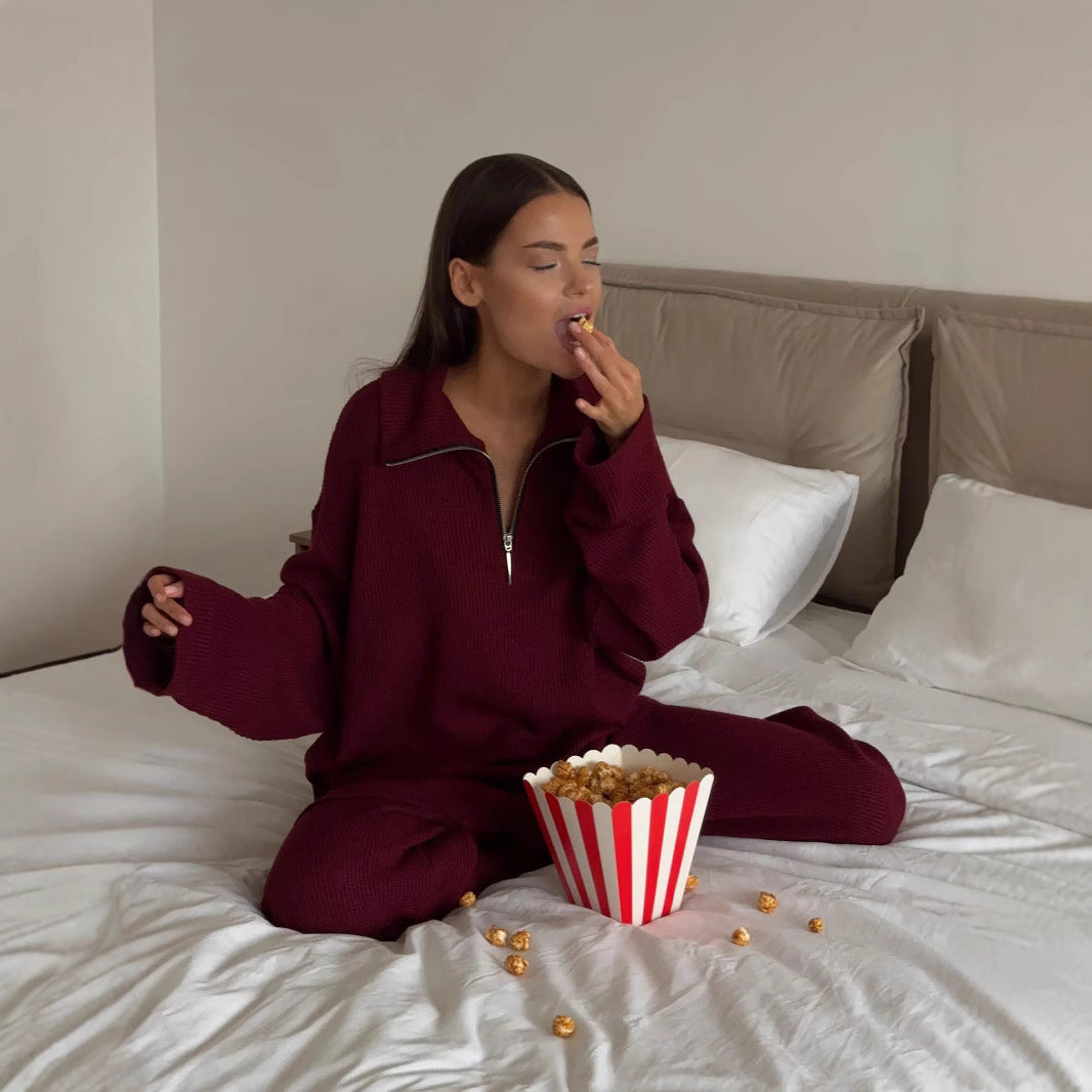 Damer högskuren och elegant Knit-tröja med dragkedja och vida ben Eva Jonsson-Eva Jonsson