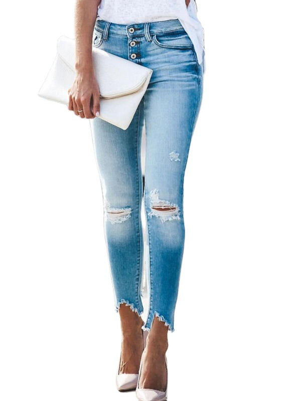 Damer högskurna Ripped jeans i modern design med knappslå Eva Jonsson-Eva Jonsson