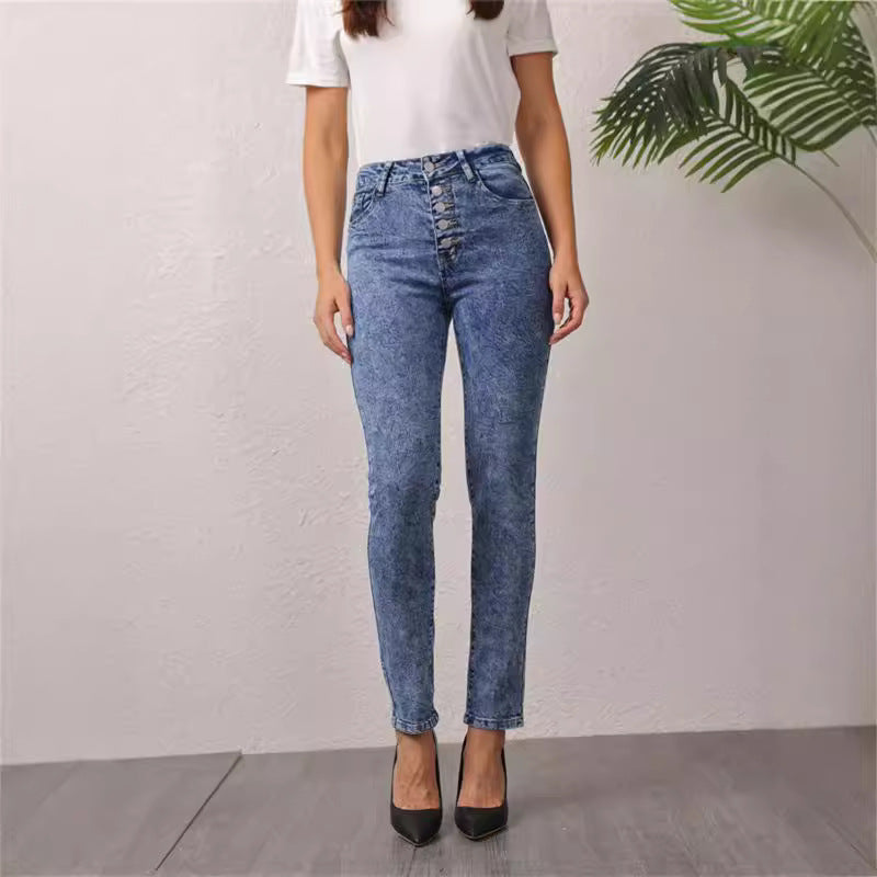 Damer högskurna jeans med dekorativ knäppning Eva Jonsson-Eva Jonsson