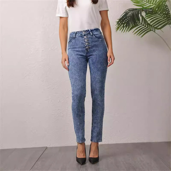 Damer högskurna jeans med dekorativ knäppning Eva Jonsson-Eva Jonsson