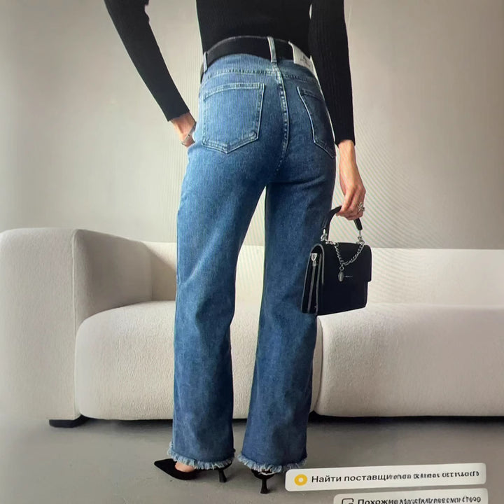 Damer högskurna vida jeans i vintage-stil med autentisk used-look Eva Jonsson-Eva Jonsson