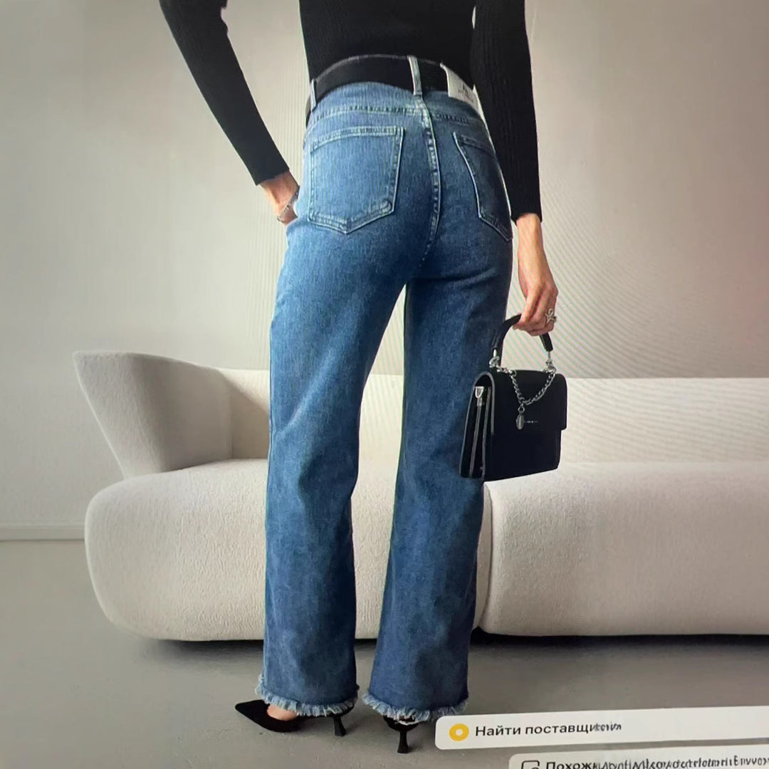 Damer högskurna vida jeans i vintage-stil med autentisk used-look Eva Jonsson-Eva Jonsson