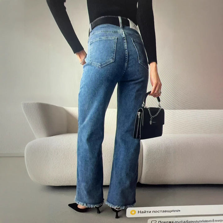 Damer högskurna vida jeans i vintage-stil med autentisk used-look Eva Jonsson-Eva Jonsson