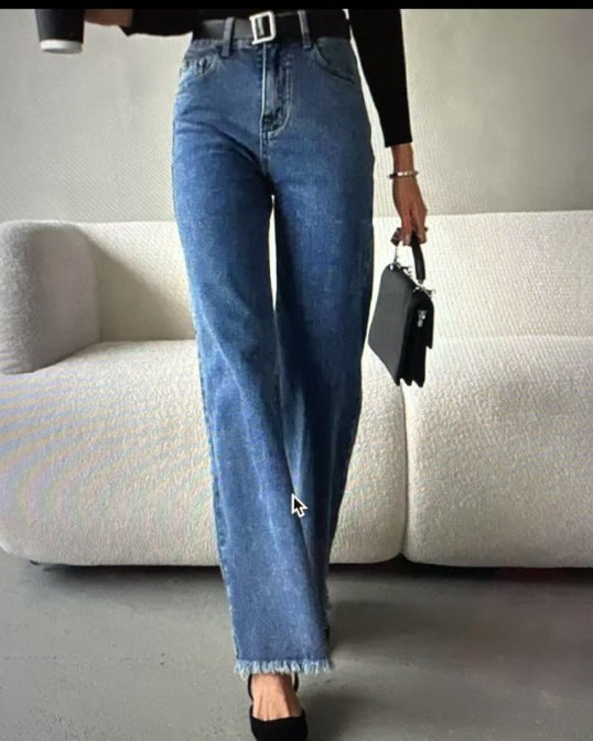 Damer högskurna vida jeans i vintage-stil med autentisk used-look Eva Jonsson-Eva Jonsson