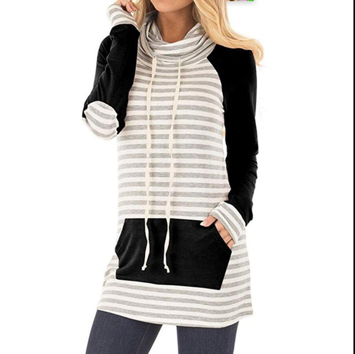 Damer hooded sweatshirt med randigt mönster och praktiska fickor Eva Jonsson-Eva Jonsson