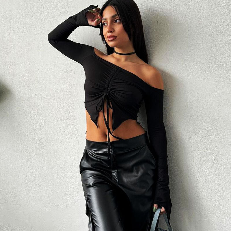 Damer hoodie crop-top med bred ärm och dragsko Mirla-Eva Jonsson