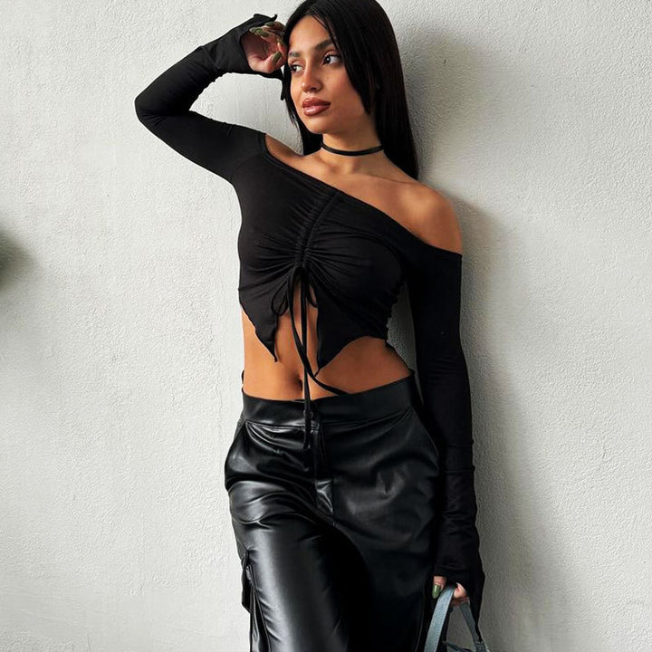 Damer hoodie crop-top med bred ärm och dragsko Mirla-Eva Jonsson