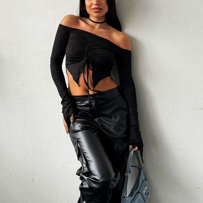 Damer hoodie crop-top med bred ärm och dragsko Mirla-Eva Jonsson