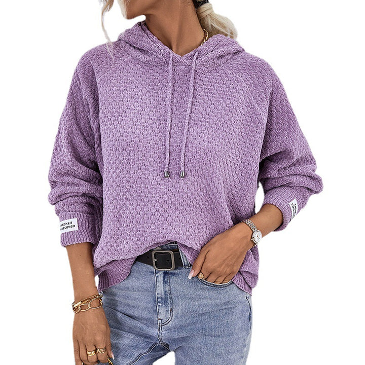 Damer hoodie i strukturerad stickning med dragsko Mirla-Eva Jonsson