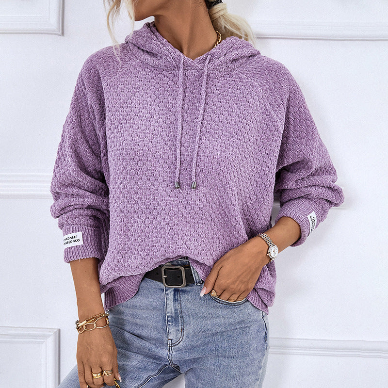 Damer hoodie i strukturerad stickning med dragsko Mirla-Eva Jonsson