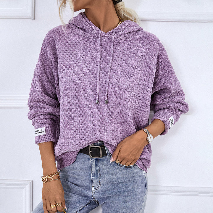 Damer hoodie i strukturerad stickning med dragsko Mirla-Eva Jonsson