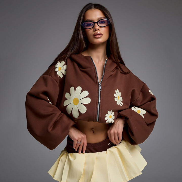 Damer hoodie med blommönster och oversized skärning Mirla-Eva Jonsson