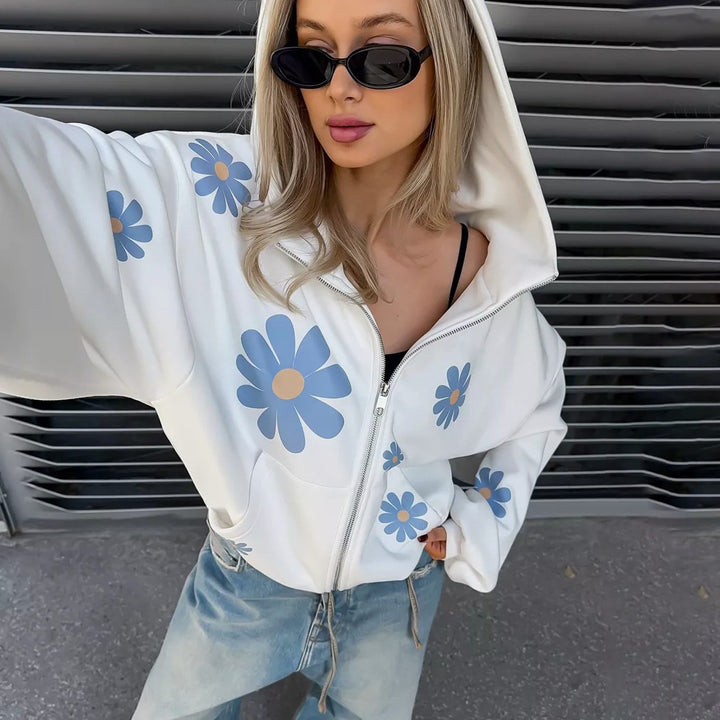 Damer hoodie med blommönster och oversized skärning Mirla-Eva Jonsson