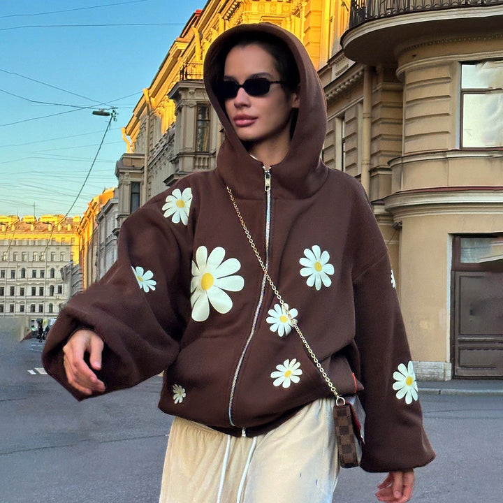 Damer hoodie med blommönster och oversized skärning Mirla-Eva Jonsson