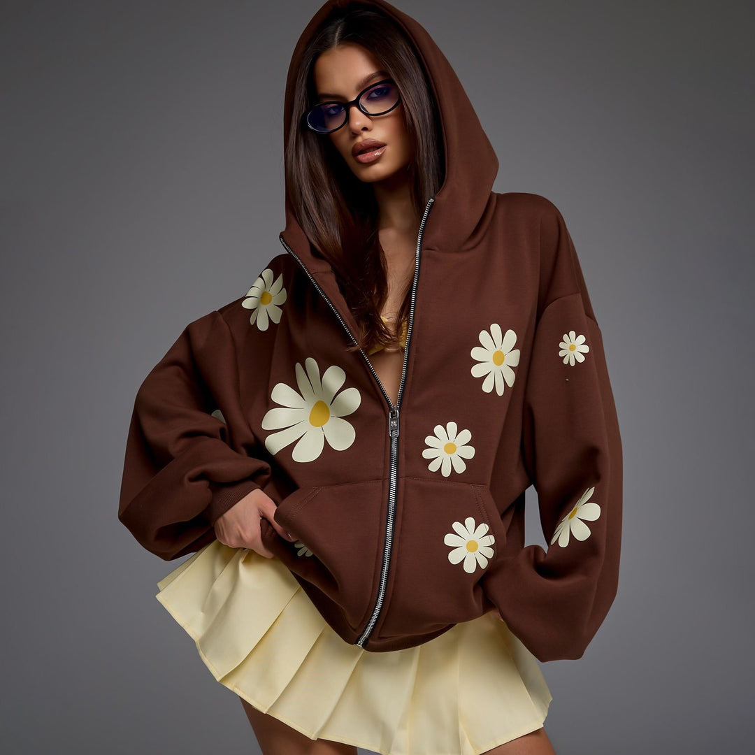 Damer hoodie med blommönster och oversized skärning Mirla-Eva Jonsson