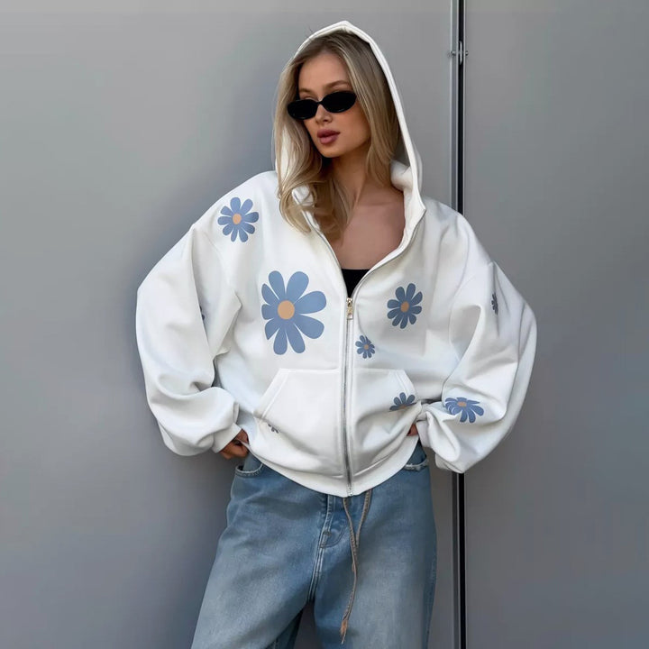 Damer hoodie med blommönster och oversized skärning Mirla-Eva Jonsson