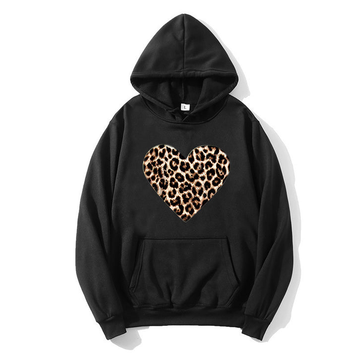 Damer hoodie med hjärtformad leopardmönster Mirla-Eva Jonsson