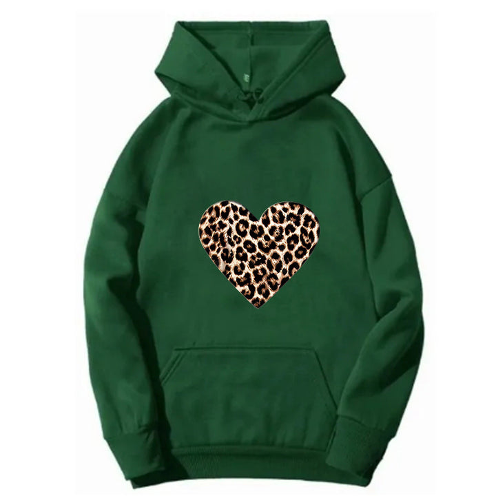 Damer hoodie med hjärtformad leopardmönster Mirla-Eva Jonsson