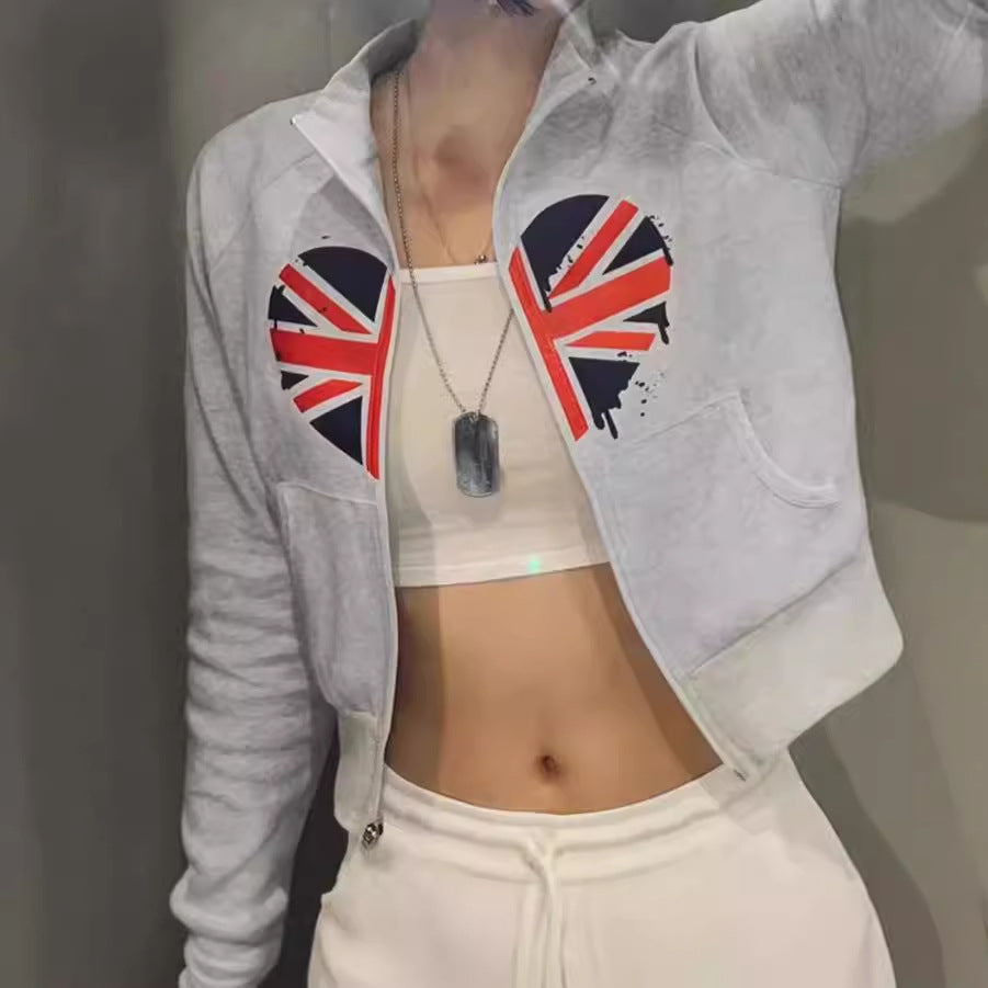 Damer hoodie med kreativ design och moderiktig Union Jack-tryck Mirla-Eva Jonsson