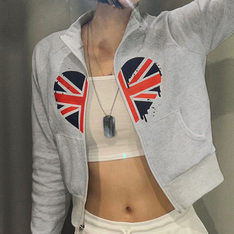Damer hoodie med kreativ design och moderiktig Union Jack-tryck Mirla-Eva Jonsson