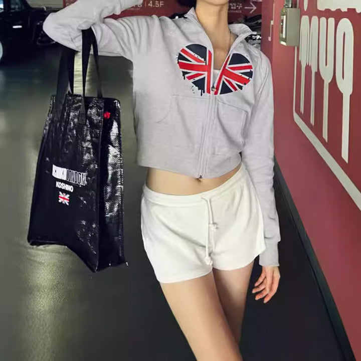 Damer hoodie med kreativ design och moderiktig Union Jack-tryck Mirla-Eva Jonsson