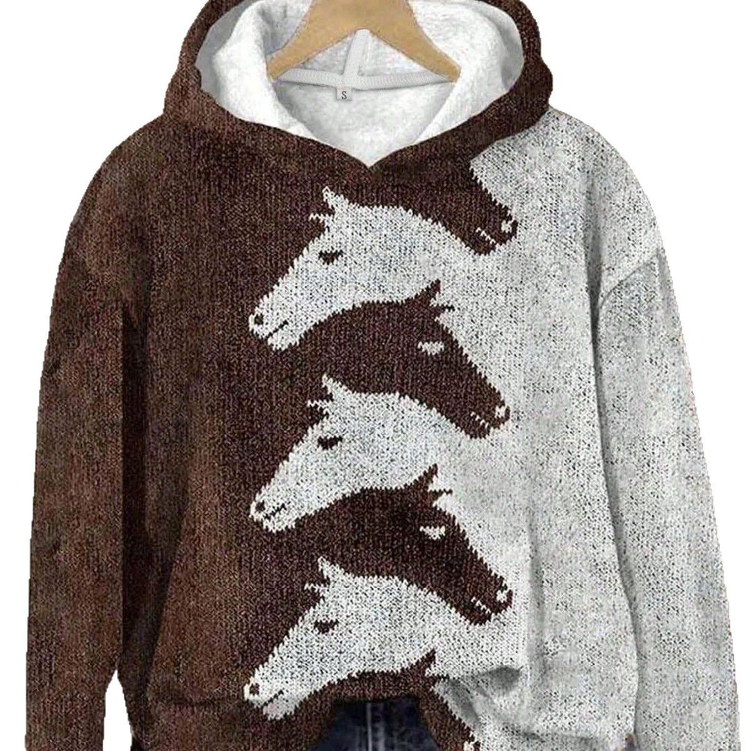 Damer hoodie med kreativt hästmönster och bekväm passform Mirla-Eva Jonsson